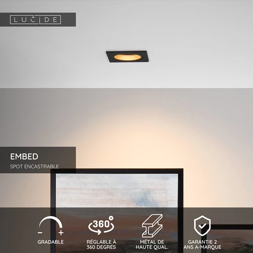 Lucide EMBED - Spot encastrable - 1xGU10 - Noir - USP